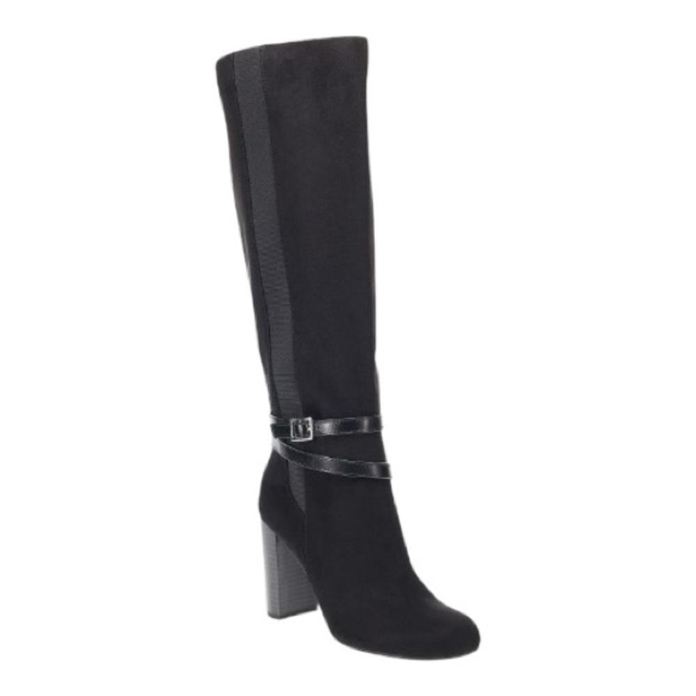 Lauren Conrad Hawthoria Tall Black Faux Suede Sheath Heeled Boots 10 EUC